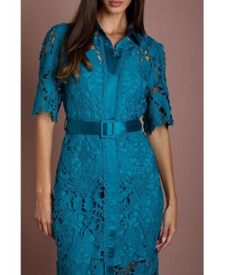 Women's Lace Short Sleeve Shirt Dress
