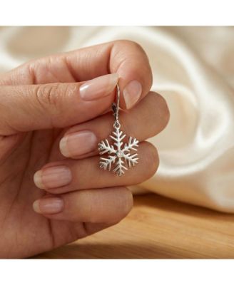 Sterling Silver CZ Snowflake Drop Euro Statement Earrings