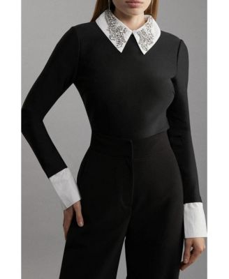 Women's Bandage Embellished Collar Knit Top
