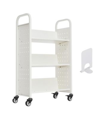 Rolling Library Book Cart - 3-Tier Single Sided L-Shaped Bookshelf with Lockable Wheels Book Truck for Home Office and School