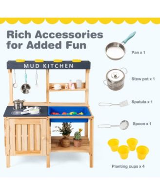 Outdoor Mud Kids Kitchen Playset with Wooden Design and Included Kitchenware for Pretend Play