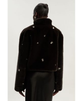 Women's Crystal Embellished Faux Fur Short Coat