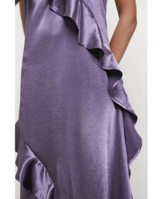 Women's Metallic Satin Ruffle Midi Slip Dress