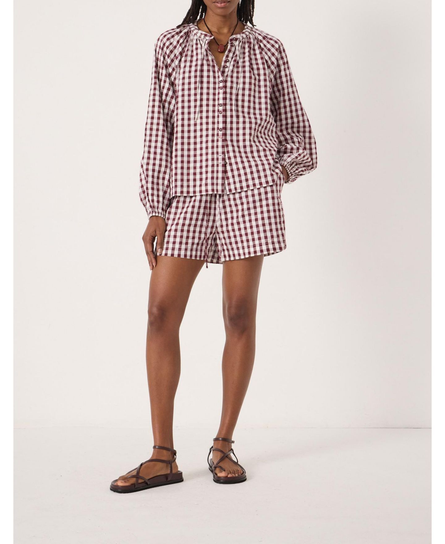 Женская рубашка Hush Elsa Gathered Gingham Beach, цвет: Красный / Белый — фото 5
