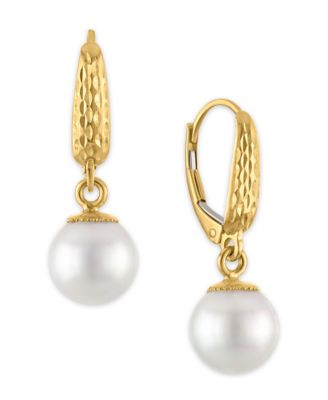 Cultured Freshwater Pearl (8.5-9mm) Drop Earrings in 10k Yellow Gold