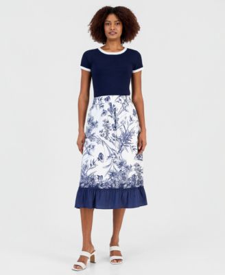 Women's Printed Ruffled-Hem Pull-On Skirt