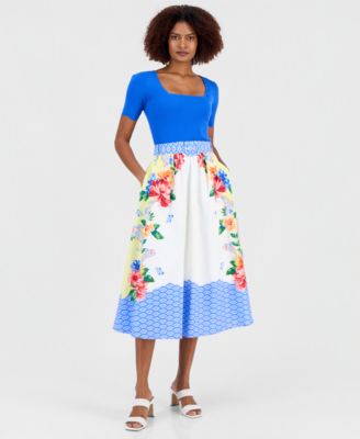 Women's Printed Belted Pull-On Midi Skirt