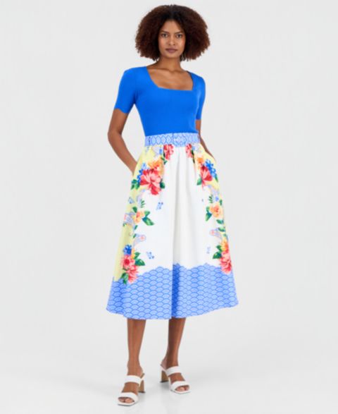Женская юбка T Tahari Printed Belted Pull-On Midi, цвет: Porto Garden