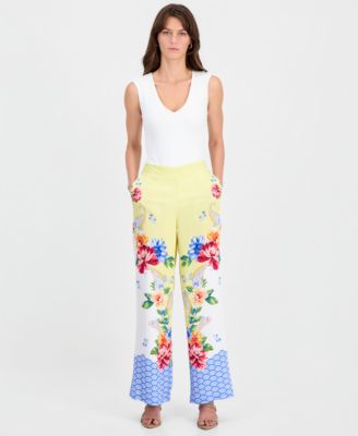Women's Mixed-Print Wide-Leg Pull-On Pants