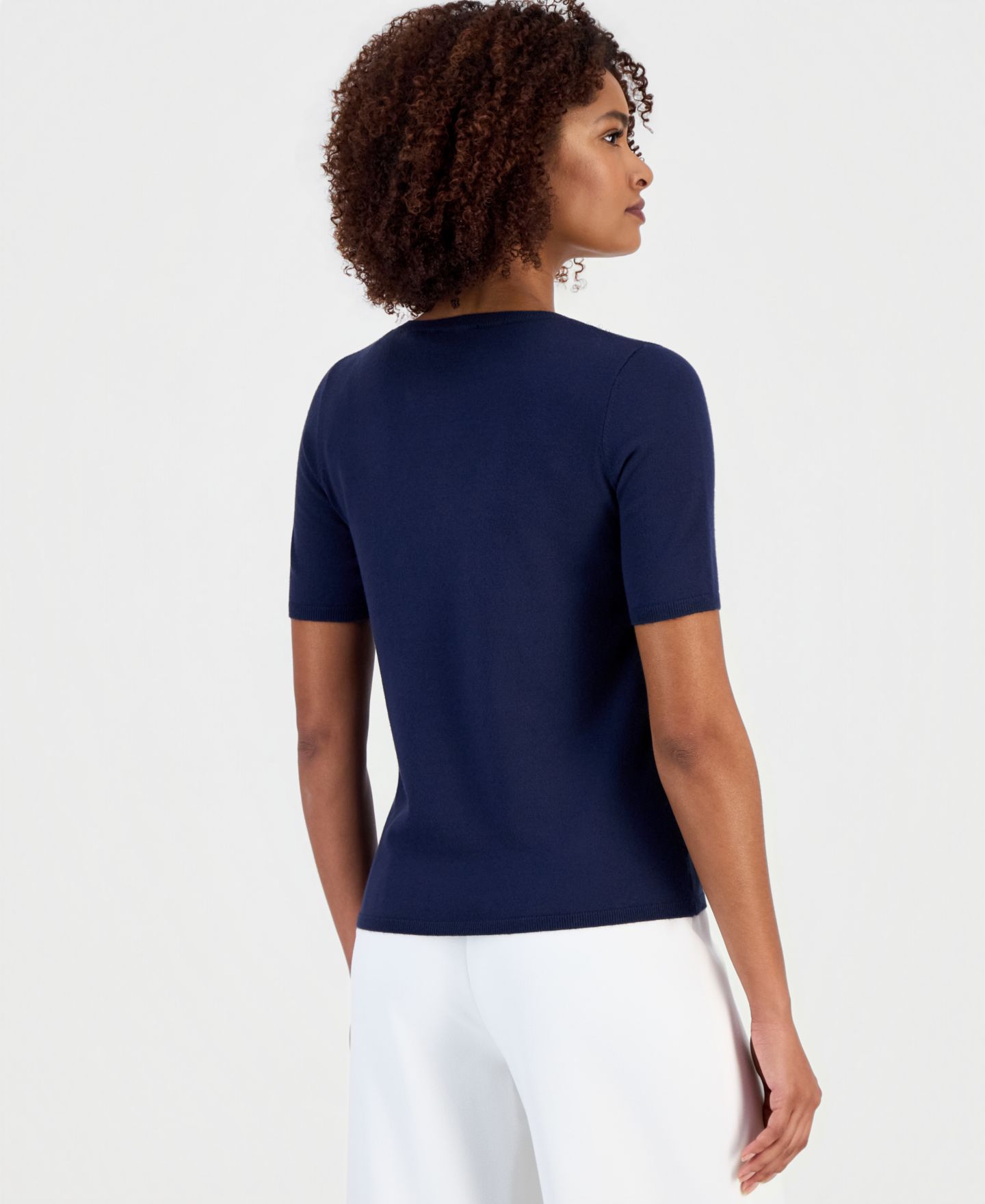 Женский топ T Tahari Embellished-Bow Scoop-Neck, цвет: Тёмно-синий — фото 4