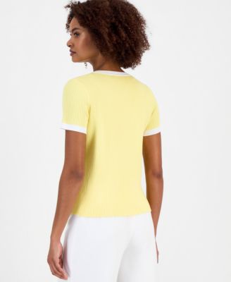 Women's Ribbed Short-Sleeve Cardigan Sweater