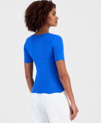 Women's Square-Neck Scalloped-Edge Knit Top