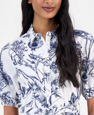 Women's Printed Puff-Sleeve Shirtdress