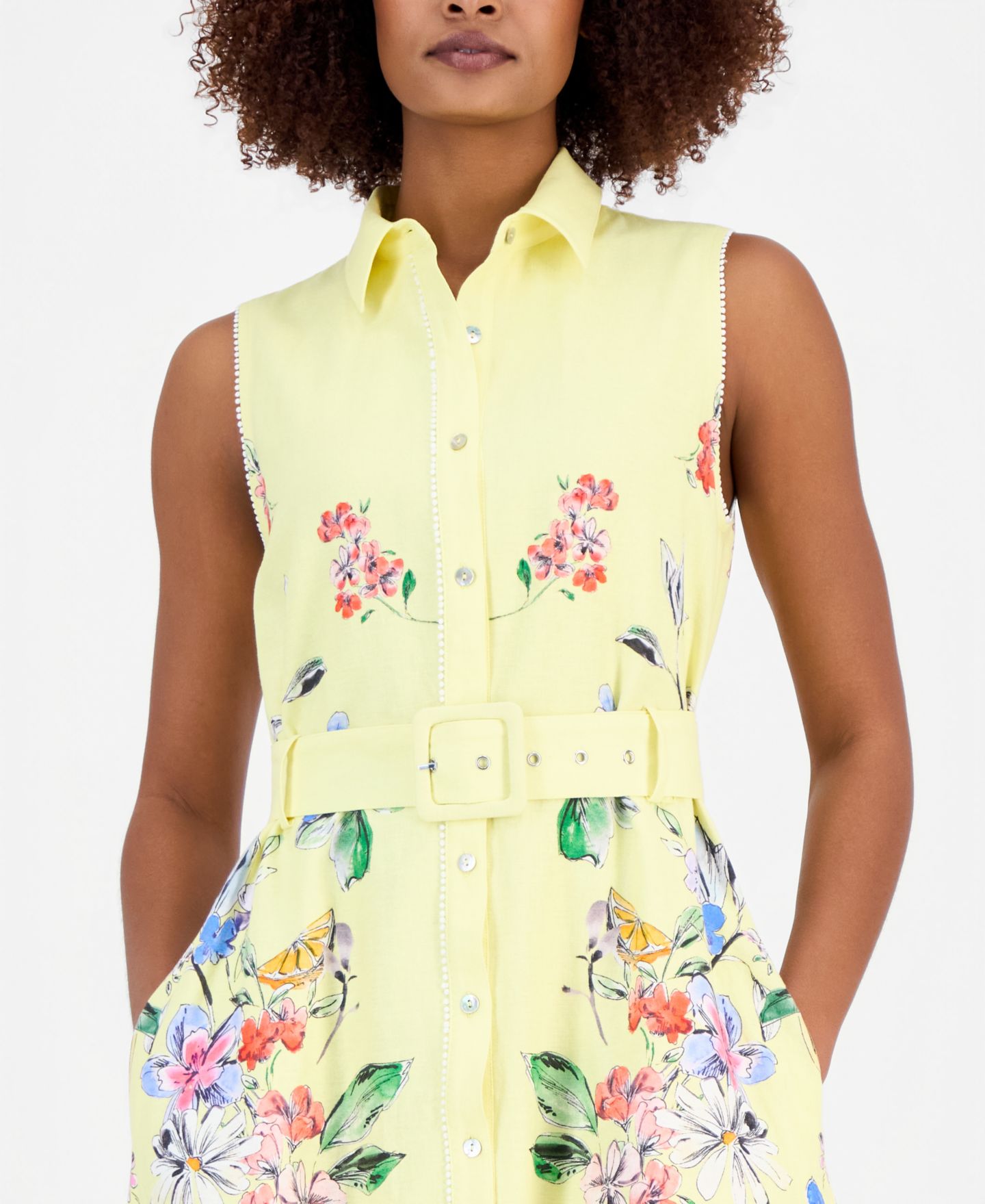 Женское платье T Tahari Sleeveless Belted Shirtdress, цвет: Sicilian Garden — фото 2