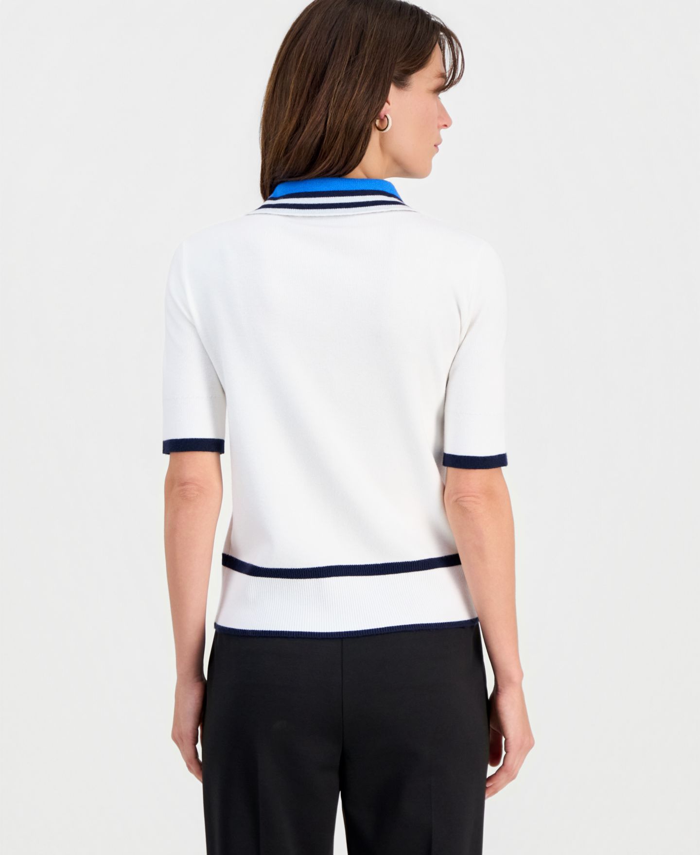 Женский свитер T Tahari Contrast-Trim Johnny Collar Pullover Top, цвет: Белый — фото 4