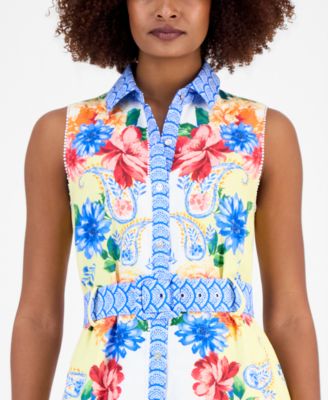 Women's Printed Sleeveless Midi Shirtdress