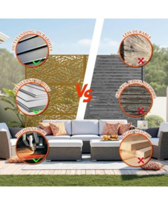 Outdoor Privacy Screen, 72"x47", Metal Freestanding Patio Divider for Garden, Deck & Balcony