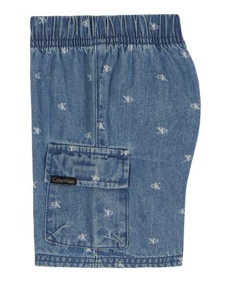 Baby Boys' Slub Pique Polo Bodysuit & Denim Logo Shorts Set