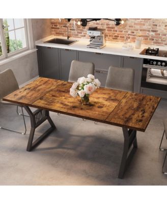 Dining Table 4-6 Person 70.8 Inch, Farmhouse Kitchen Table with Heavy Duty Metal Legs