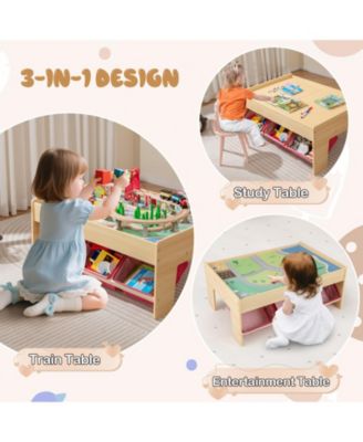 Wooden Train Table Activity Play Table with 2 Reversible Tabletops