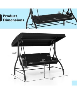 3-Piece Patio Swing with Canopy, Removable Cushions & Side Pockets