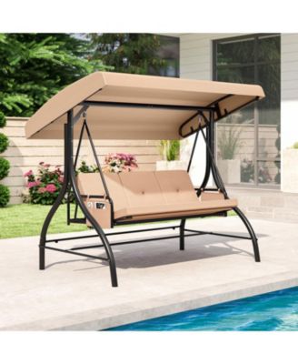 3-Piece Patio Swing with Canopy, Removable Cushions & Side Pockets