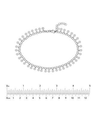 925 Sterling Silver 10 Inch Rhodium Plated Round Link With Hanging Circles Adjustable Anklet Anklet