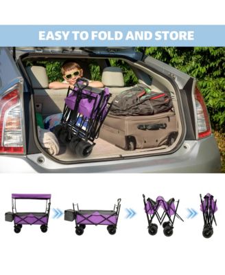 Collapsible Wagon with Canopy, Heavy Duty Utility Cart with All-Terrain Wheels, Large Capacity for Camping, Shopping and Garden