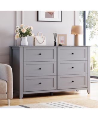 Modern 6 Drawer Dresser for Bedroom, 54" Wide Wooden Dressers with Large Storage