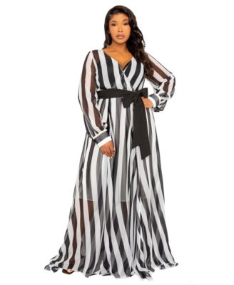 Plus Size Stripe Surplice Maxi Dress