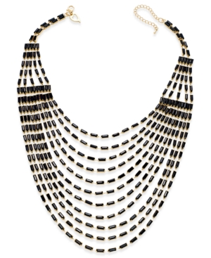 image of Thalia Sodi Gold-Tone Multi-Row Black Bead Bib Necklace, Created for Macy-s