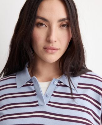 Women's Striped Polo-Neck Sweater