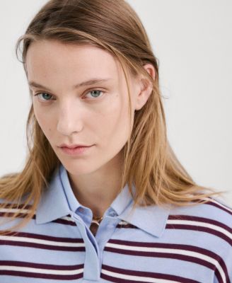 Women's Striped Polo-Neck Sweater