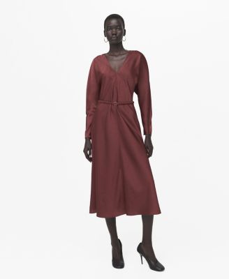 Women's Belted V-Neck Dress