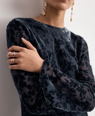 Women's Bell Sleeves Devore Dress