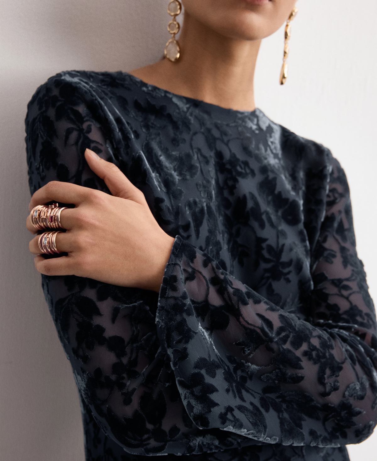 Mango Women's Bell Sleeves Devore Dress