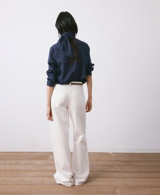 Women's Tie Neck Collar Striped Blouse