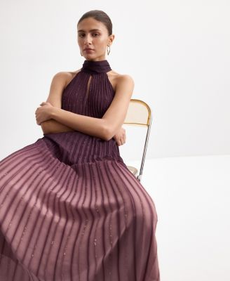 Women's Pleated Halter Neck Dress