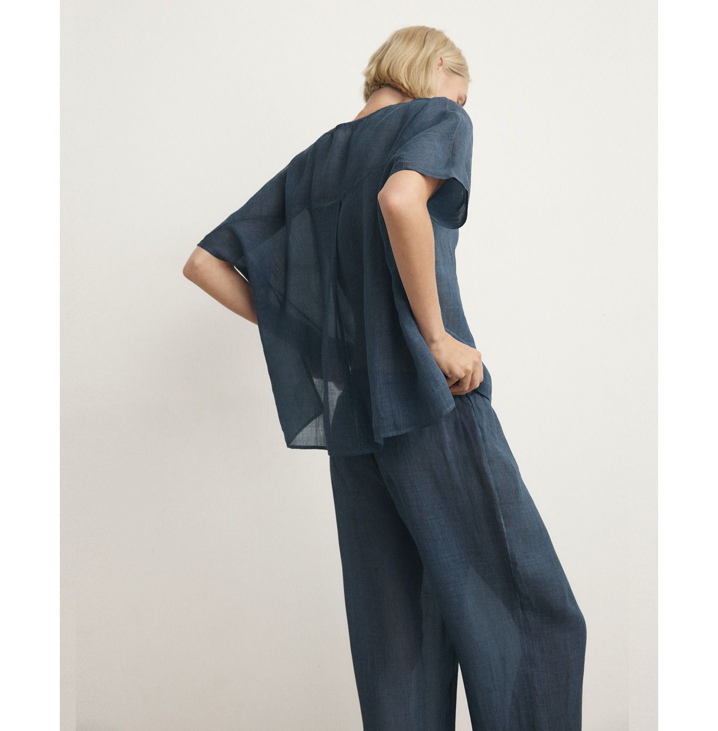 Женский топ Mango Ramie Overdyed Effect Kaftan, цвет: Чернильный синий — фото 3