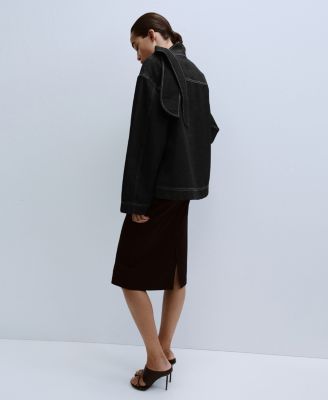 Women's Knot Neck Denim Blouse