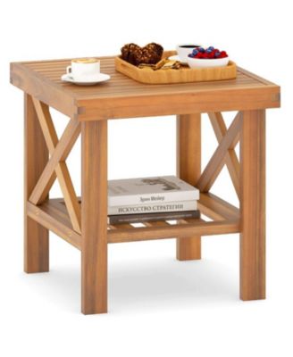 Small Space Outdoor Side Table with Built-In Storage Shelf