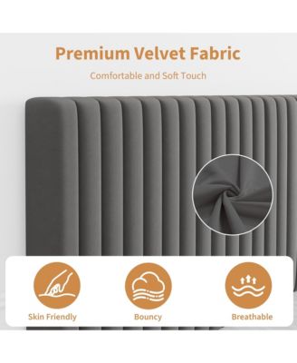 Upholstered Platform Velvet Bed Frame with Headboard,Strong Wooden Slats Support