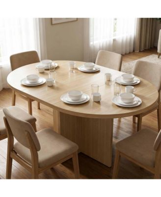  Extendable Round Dining Table for 4-8,Kitchen Oval Dining Table with Removable Leaves