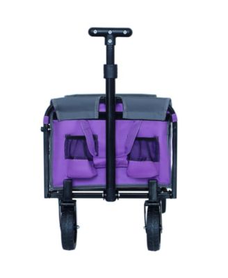 Collapsible Wagon Cart - Heavy Duty Utility Cart with Bench Seat, Storage Compartment and Included Dog Tether for Groceries, Camping