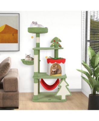 Christmas Cat Tree with Sisal Scratching Posts & Gift Box Condo, Holiday Pet Furniture