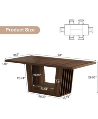 63-Inch Dining Table for 4-6, Farmhouse Rectangular Kitchen Dinner Table, Wood Dining Room Furniture