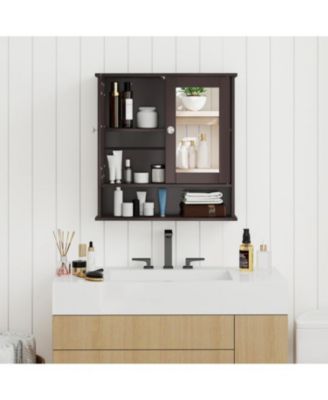 Wall Mounted Mirror Cabinet with Storage Shelf and Doors