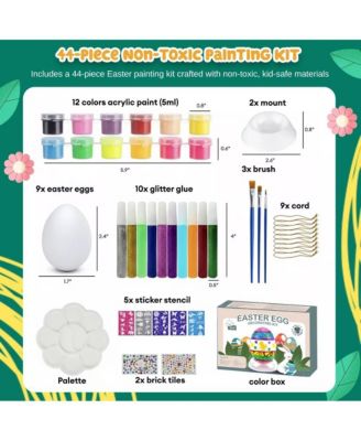 Easter Egg Painting Kit, DIY Nontoxic Paint Your Own Easter Eggs Craft Set with Paints, Brushes & Stickers for Kids Ages 3+, DIY Easter Crafts