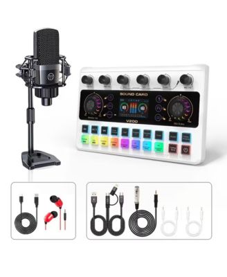 Multifunctional Podcast Microphone Bundle with Live Sound Card Audio Mixer