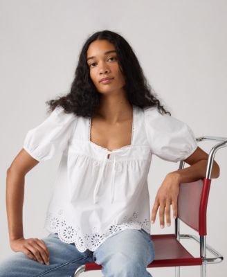 Women's Short-Sleeve Cutwork Blouse